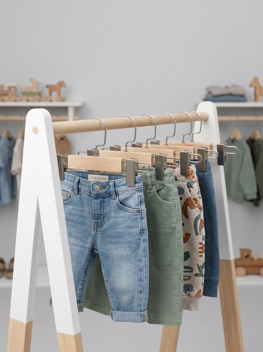 Premium Kids' Wooden Clip Hangers (12pcs)