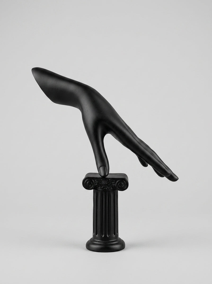 Sculptural Hand Mannequin on Column Pedestal – Matte Black Ring & Bracelet Display