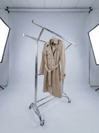 Adjustable Double-Arm Chrome Garment Rack on Wheels