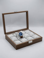 Wooden Watch Box 12-Slot Glass Lid