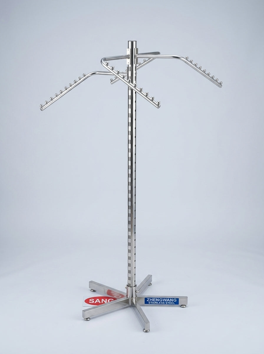 4-Way Clothing Display Rack – Stainless Steel