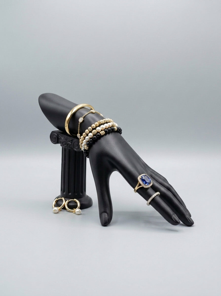 Sculptural Hand Mannequin on Column Pedestal – Matte Black Ring & Bracelet Display