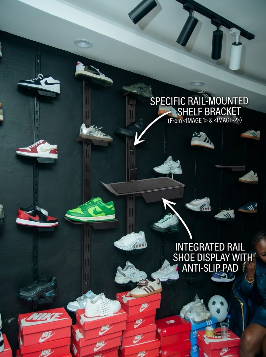 Wall-Mounted Shoe Display Rail System (12pcs)