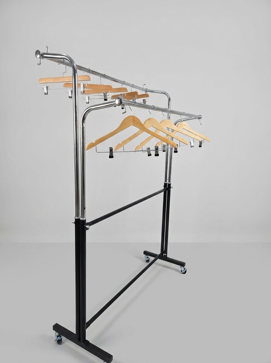 Curated Gentleman's Wardrobe Rack — Double Rail Chrome Garment Stand